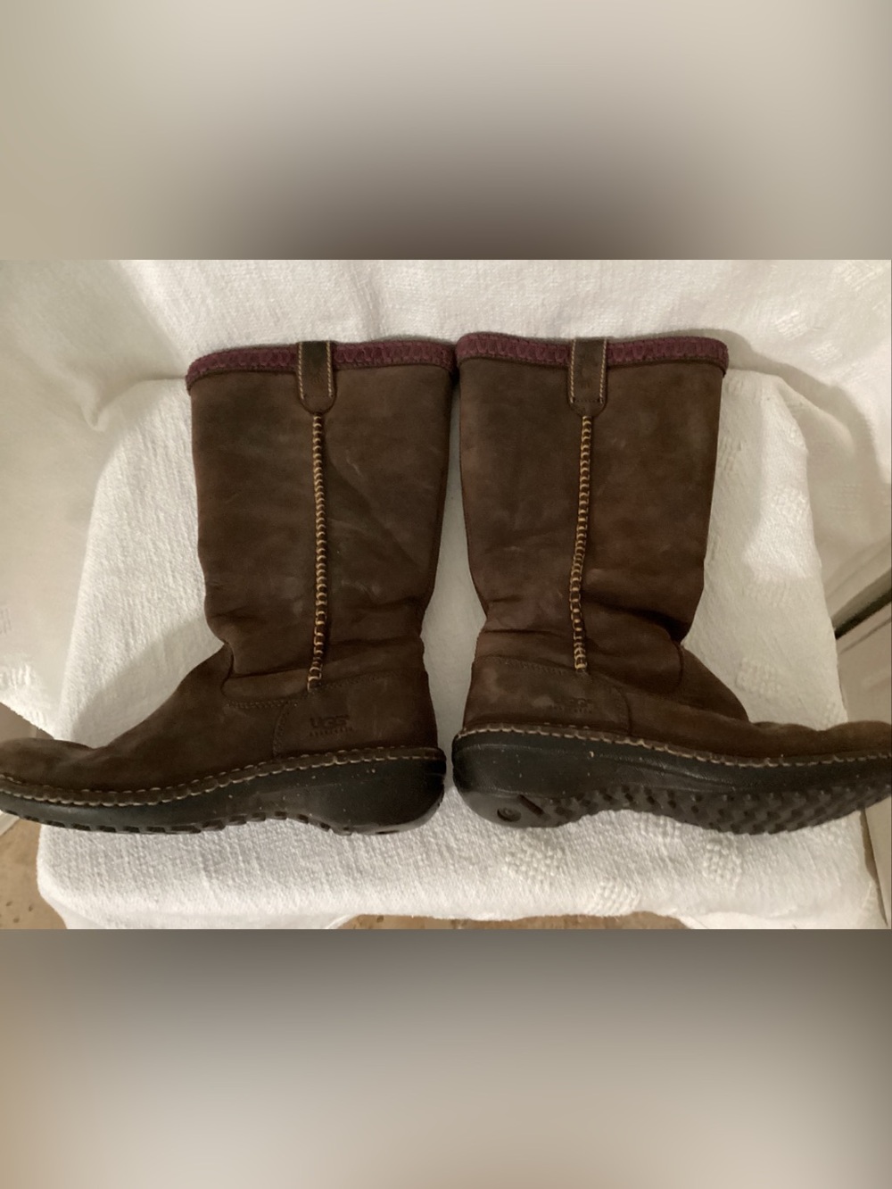 UGG  SWELL TALL  NUBUCK  LEATHER  SHEARLING  LINED  BOOTS - BROWN - SIZE  7